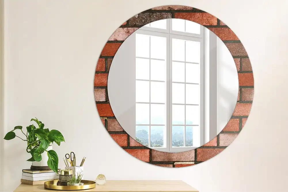 Miroir rond imprimé brique rouge