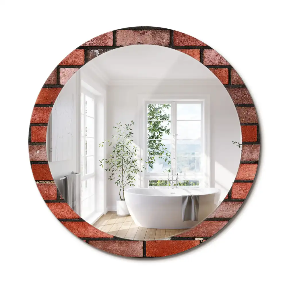 Miroir rond imprimé brique rouge