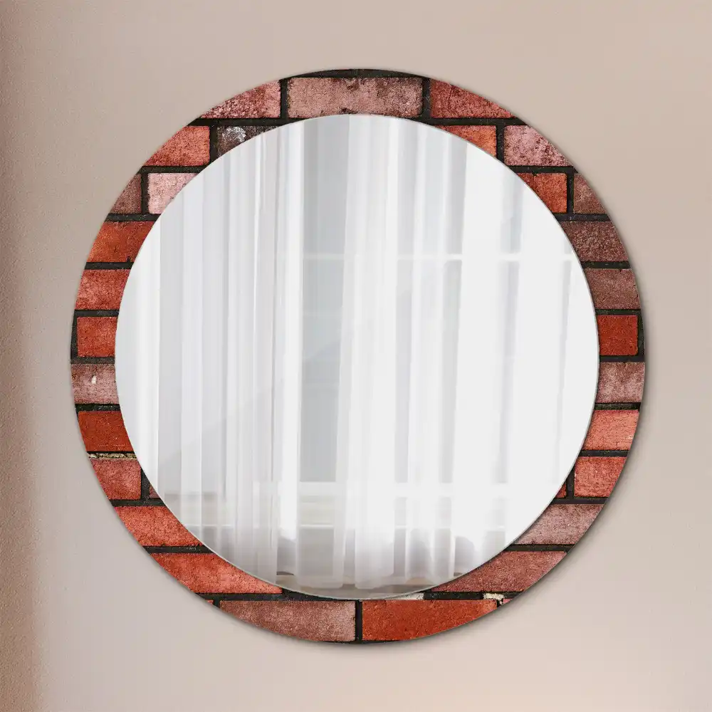 Miroir rond imprimé brique rouge