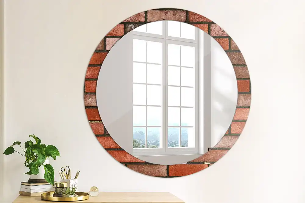 Miroir rond imprimé brique rouge