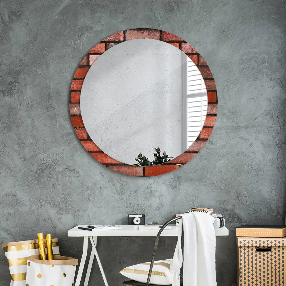 Miroir rond imprimé brique rouge