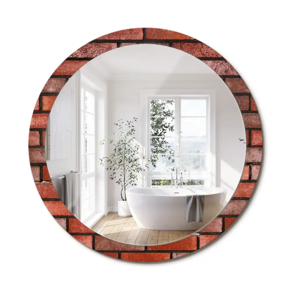 Miroir rond imprimé brique rouge