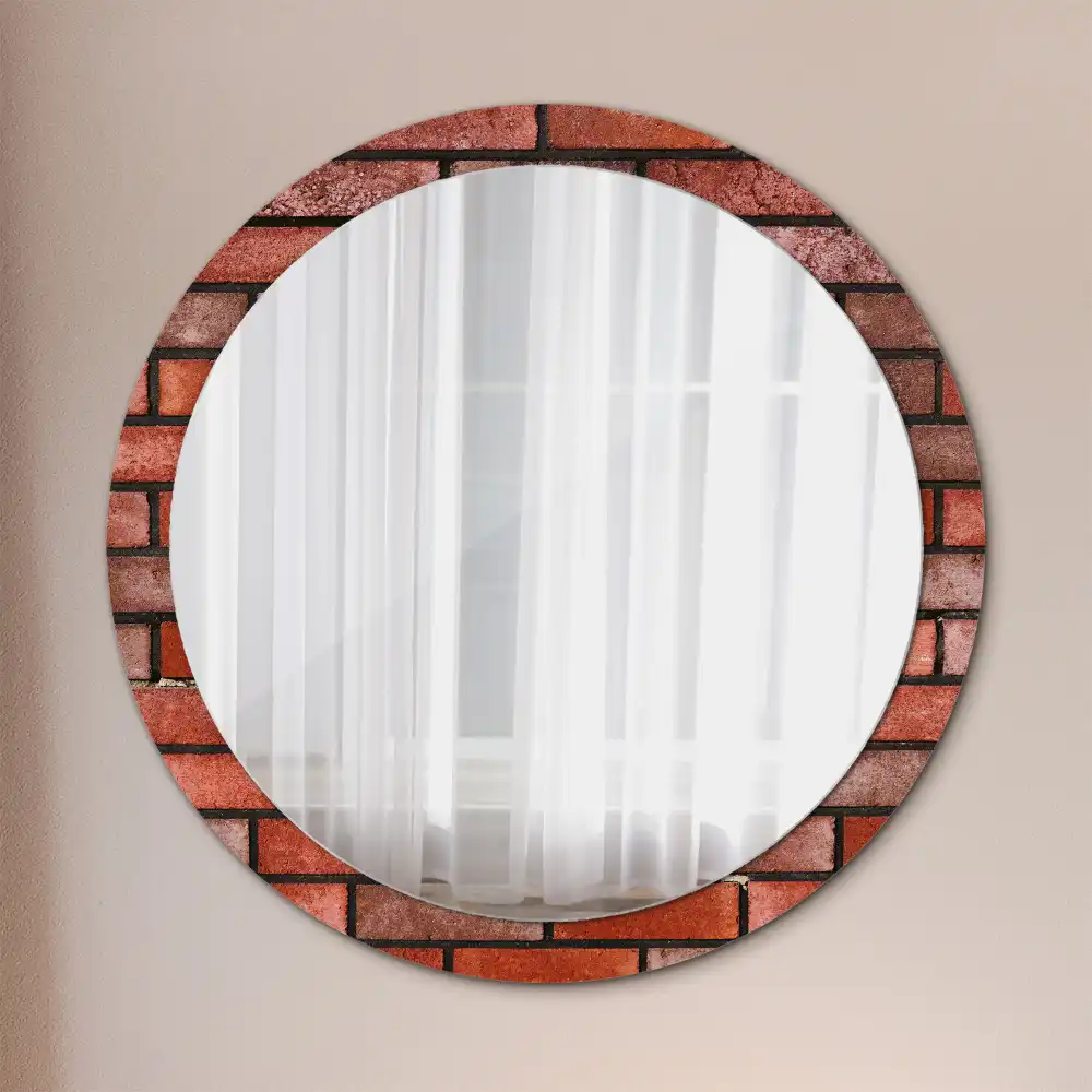 Miroir rond imprimé brique rouge