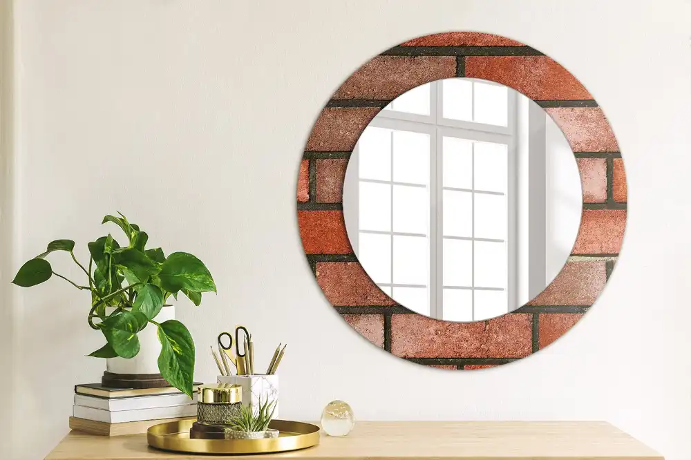 Miroir rond imprimé brique rouge