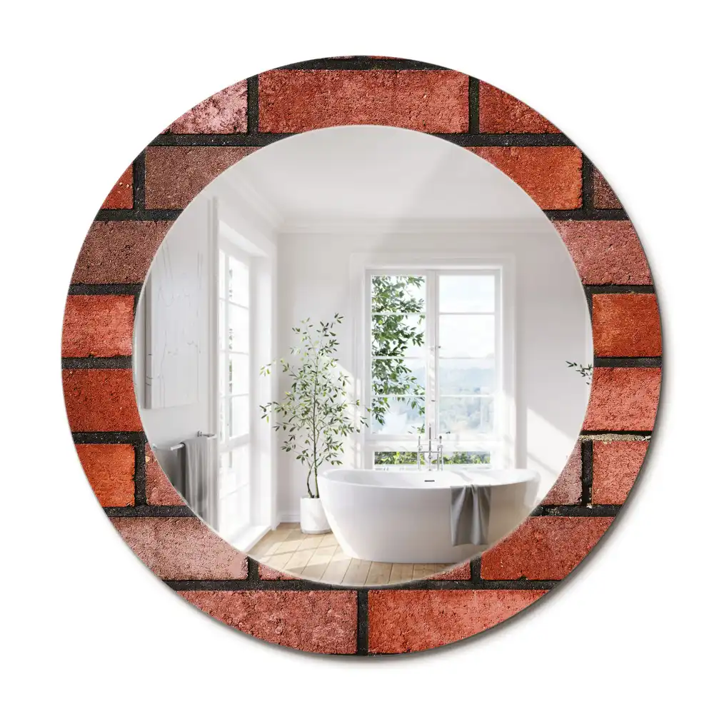 Miroir rond imprimé brique rouge