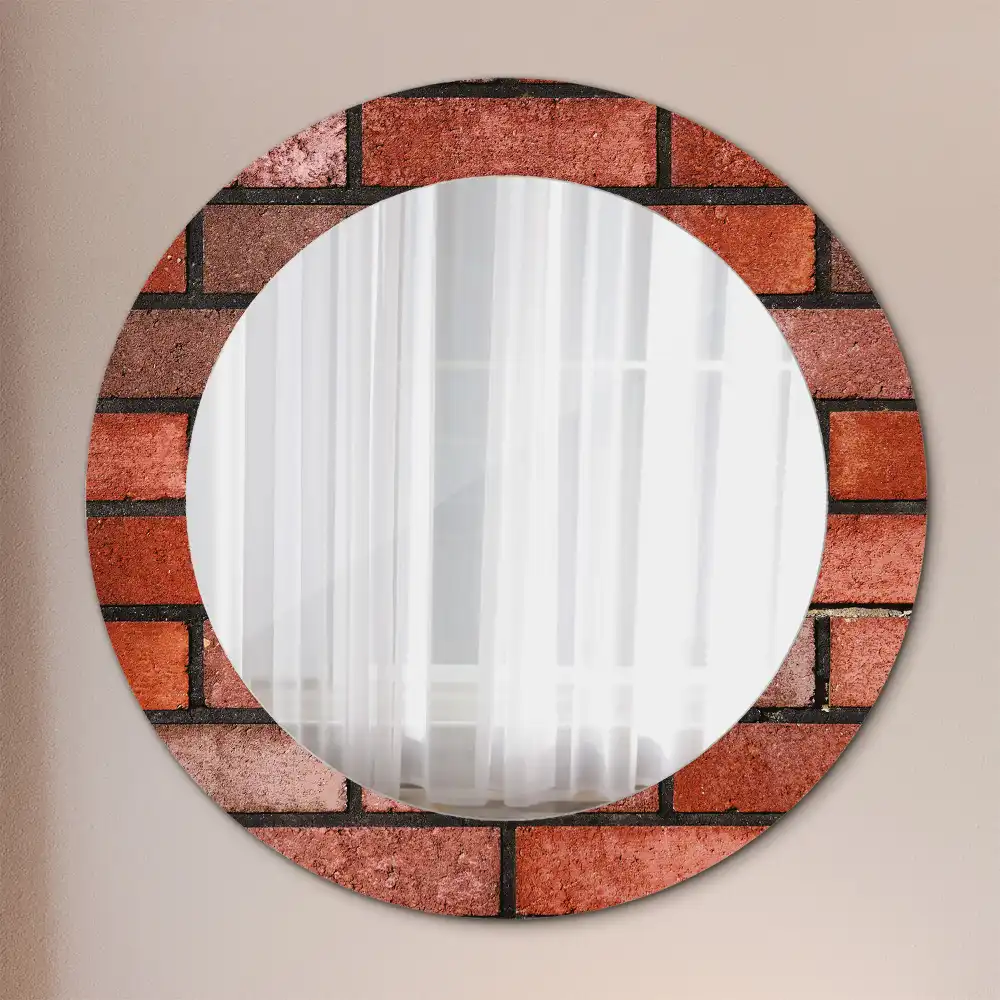 Miroir rond imprimé brique rouge