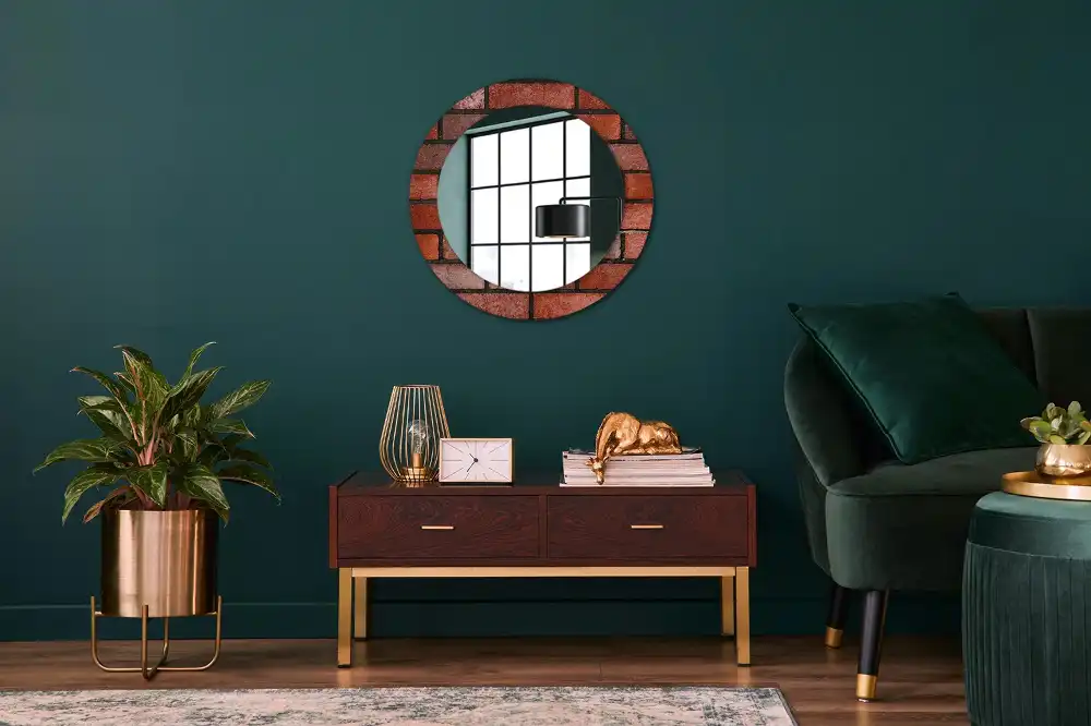 Miroir rond imprimé brique rouge