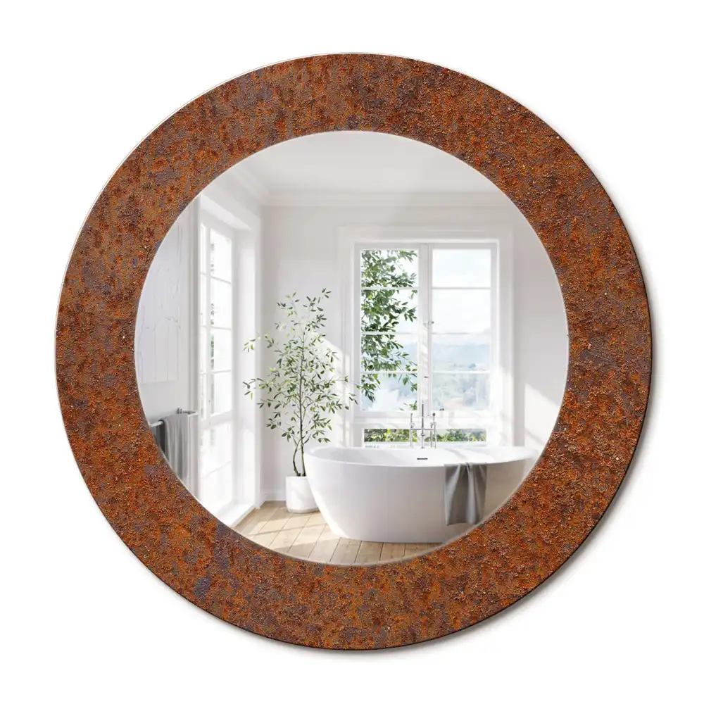 Miroir rond imprimé métal rouillé