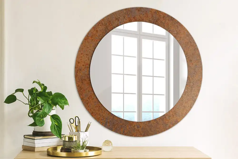Miroir rond imprimé métal rouillé