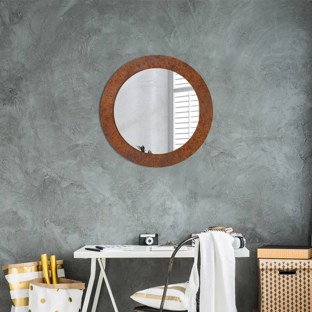 Miroir rond imprimé métal rouillé