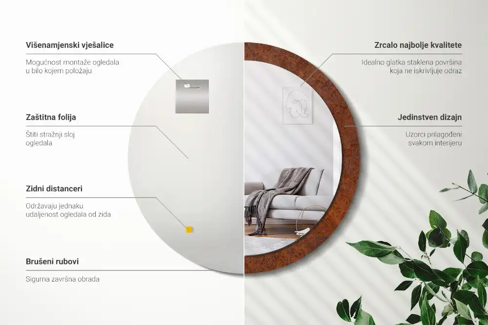 Miroir rond imprimé métal rouillé