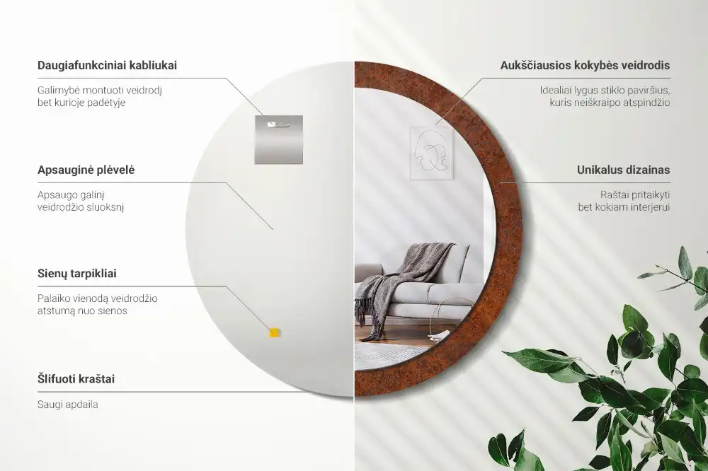 Miroir rond imprimé métal rouillé