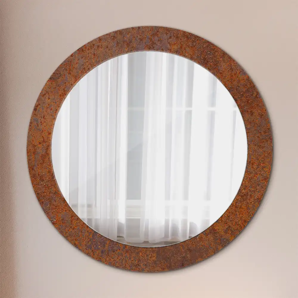 Miroir rond imprimé métal rouillé