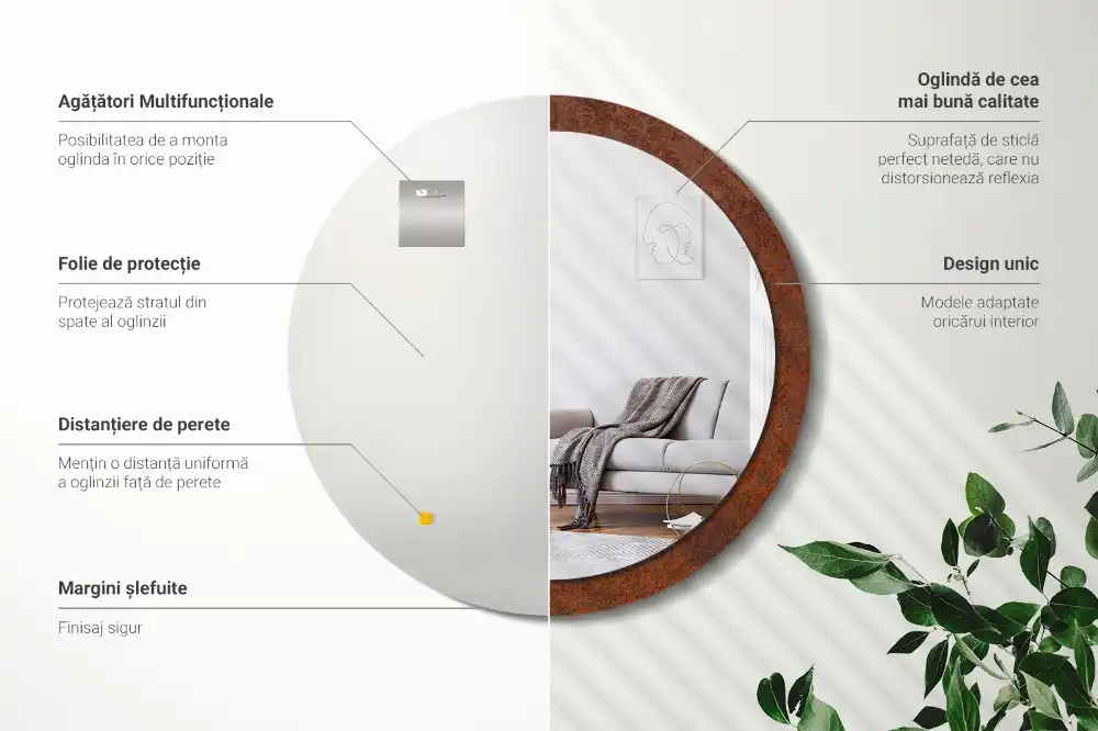 Miroir rond imprimé métal rouillé