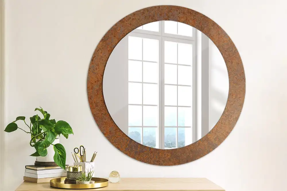 Miroir rond imprimé métal rouillé