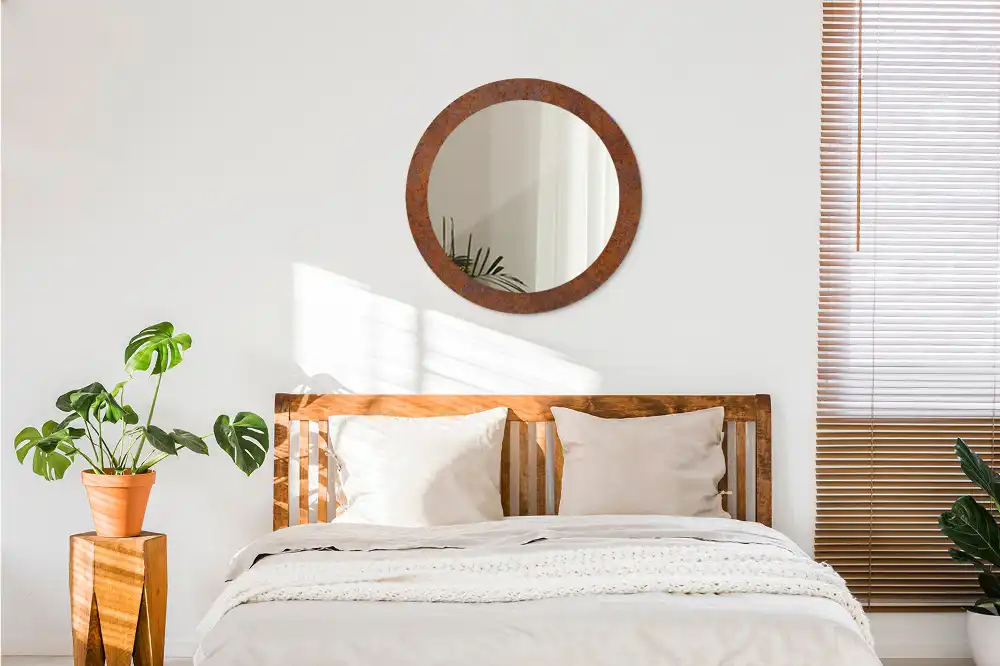 Miroir rond imprimé métal rouillé