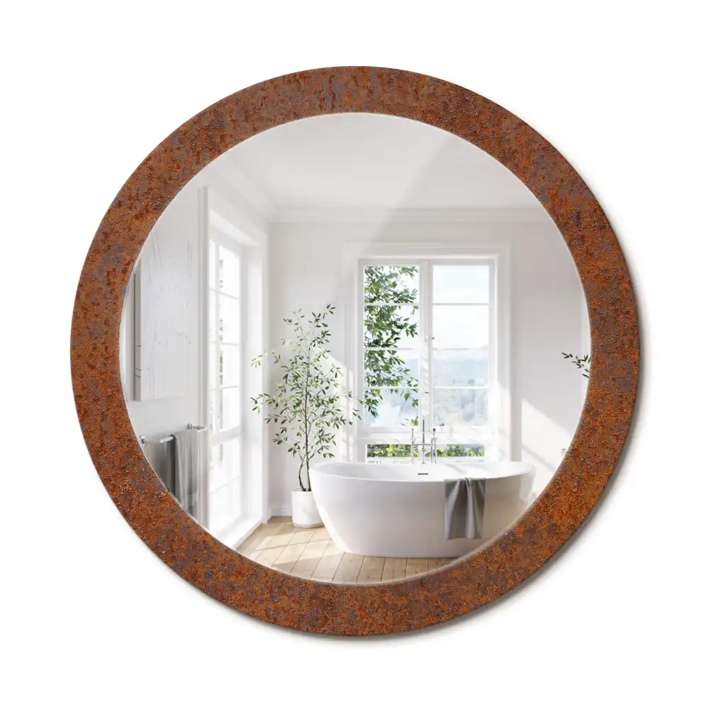 Miroir rond imprimé métal rouillé