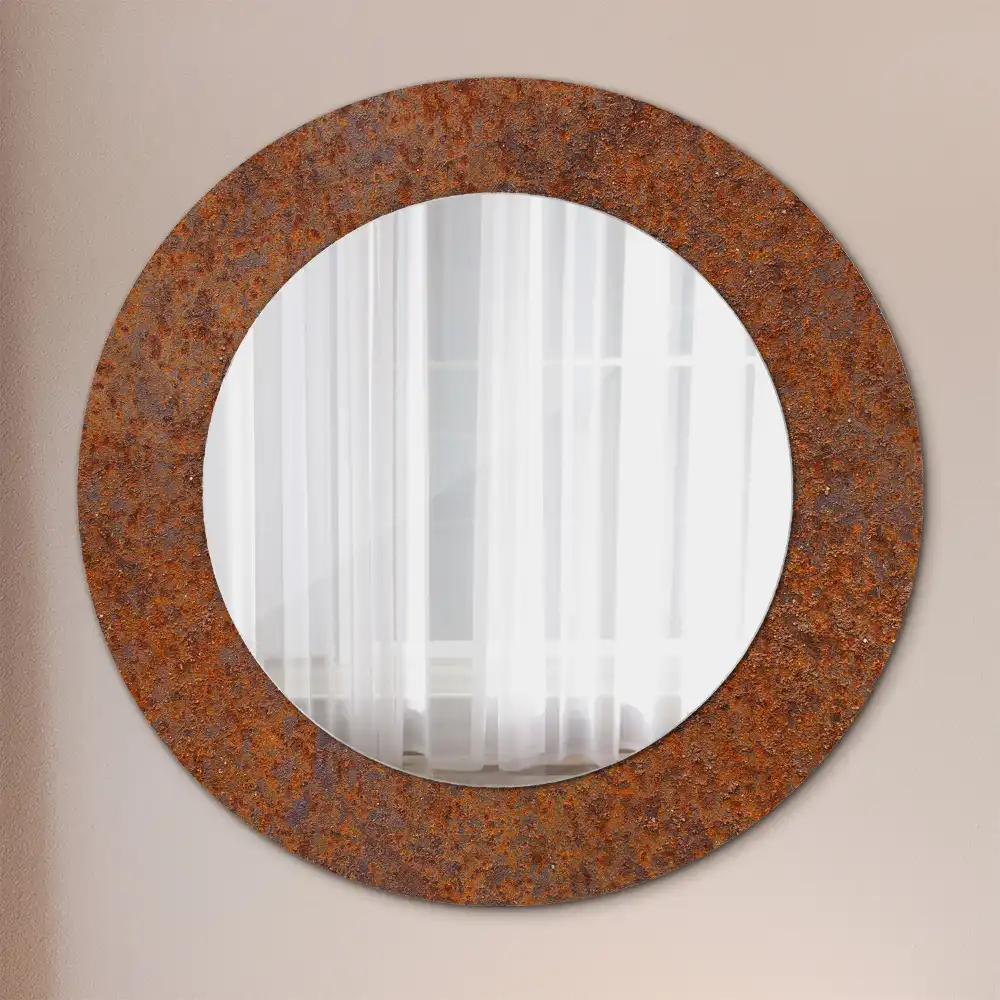 Miroir rond imprimé métal rouillé