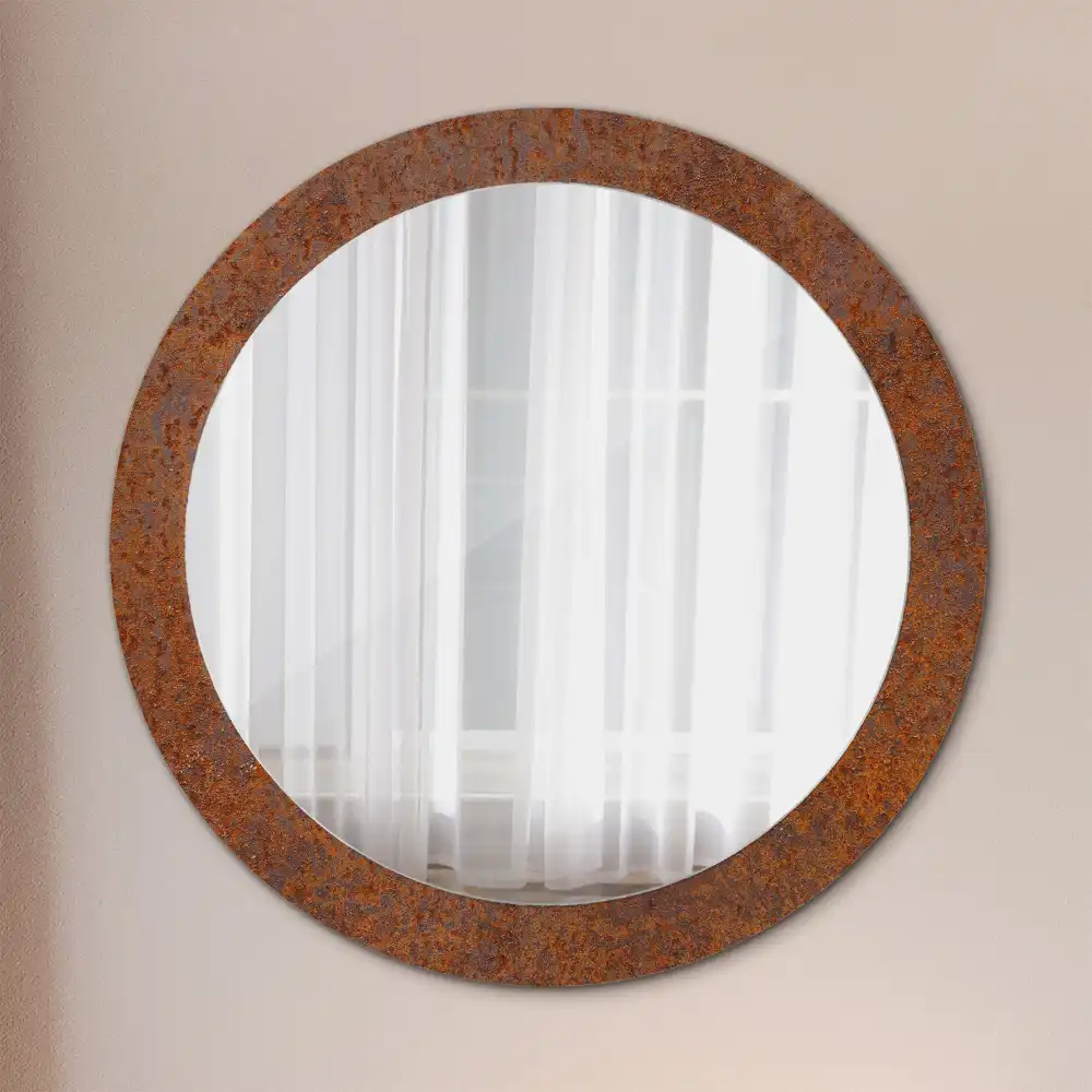 Miroir rond imprimé métal rouillé