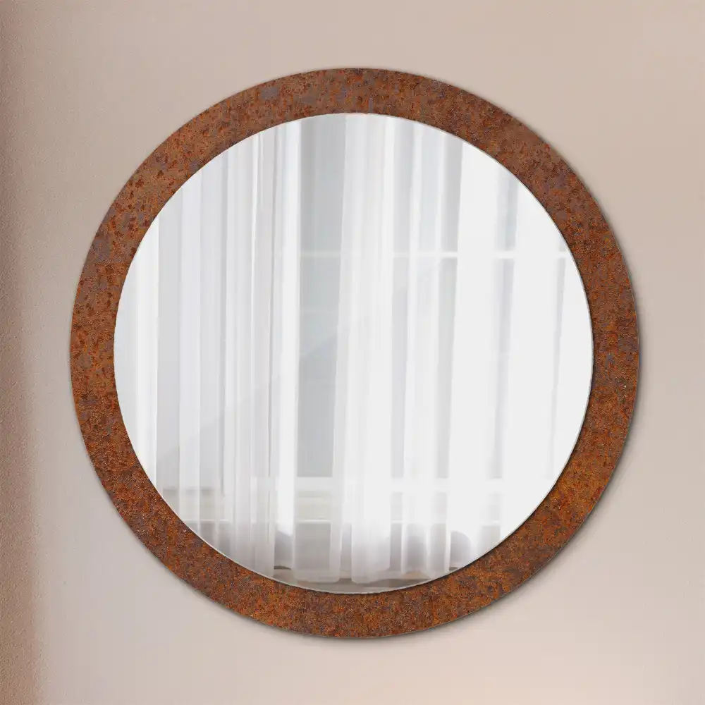 Miroir rond imprimé métal rouillé