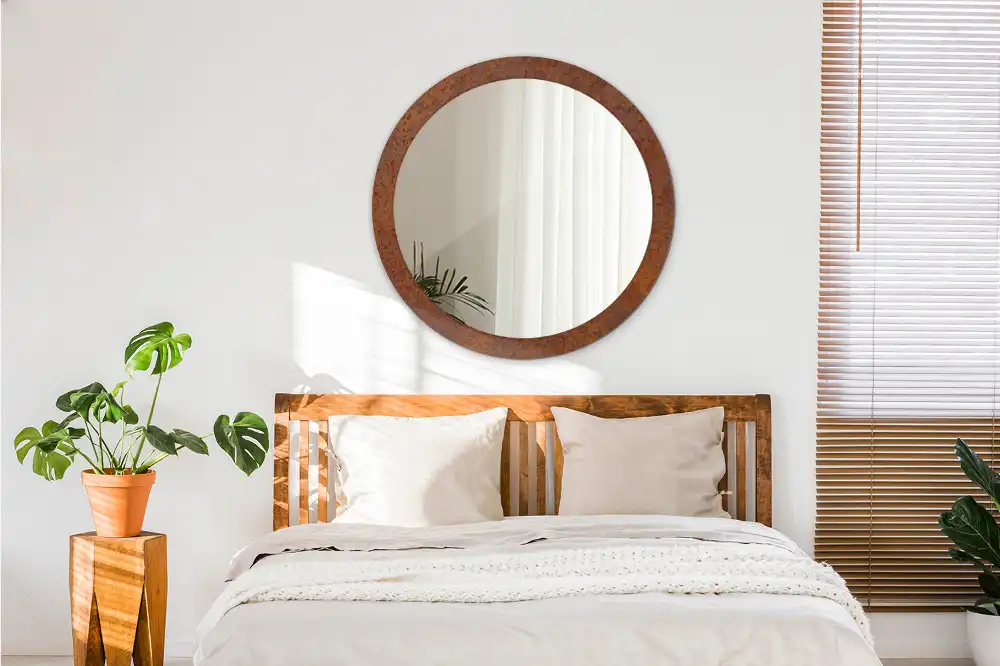 Miroir rond imprimé métal rouillé