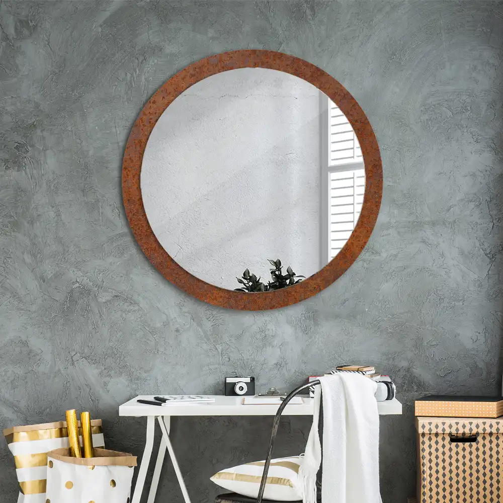 Miroir rond imprimé métal rouillé