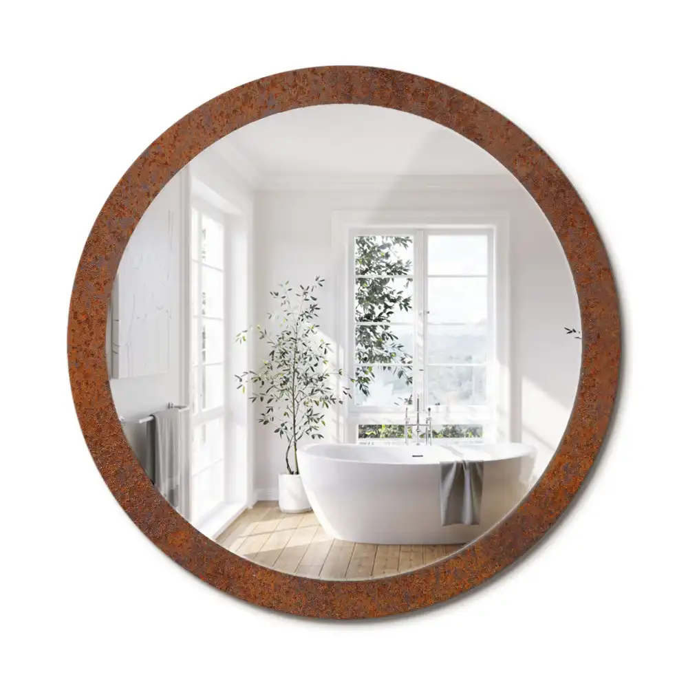 Miroir rond imprimé métal rouillé
