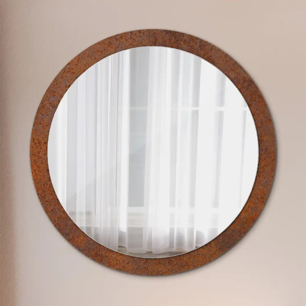 Miroir rond imprimé métal rouillé