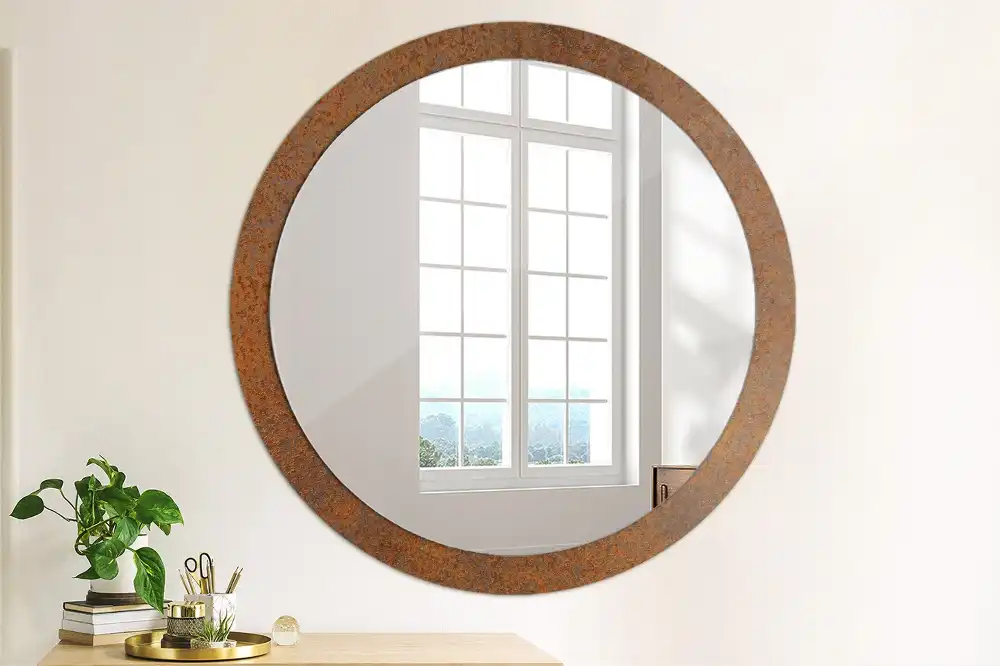 Miroir rond imprimé métal rouillé