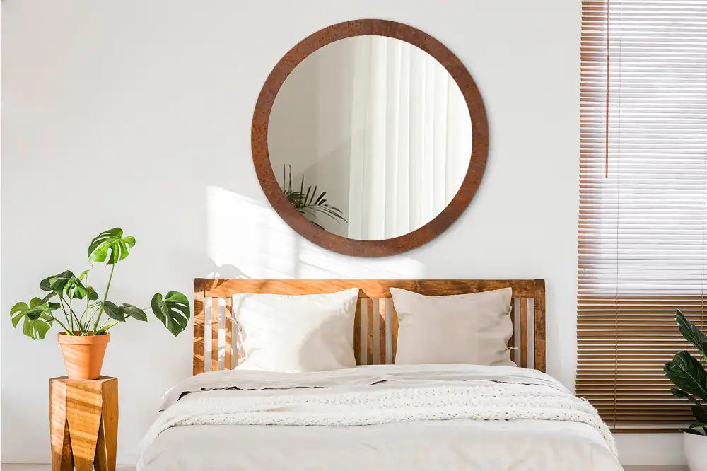 Miroir rond imprimé métal rouillé