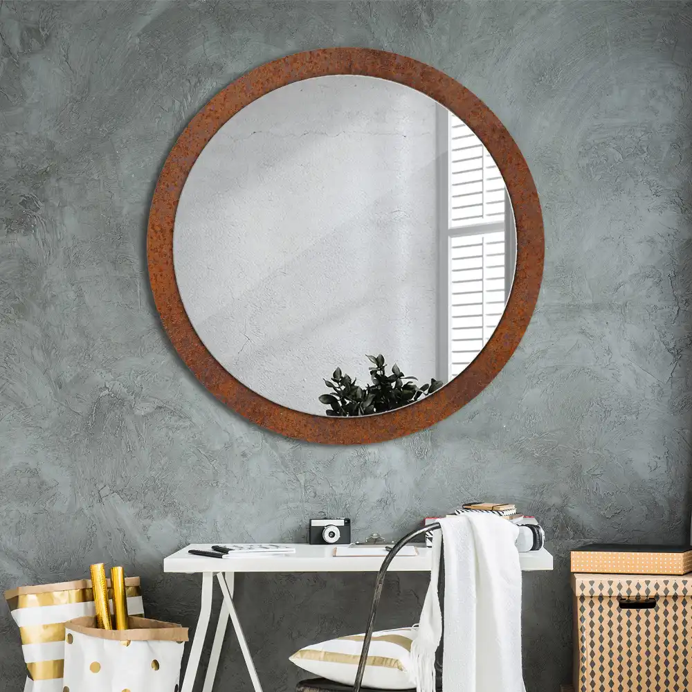 Miroir rond imprimé métal rouillé