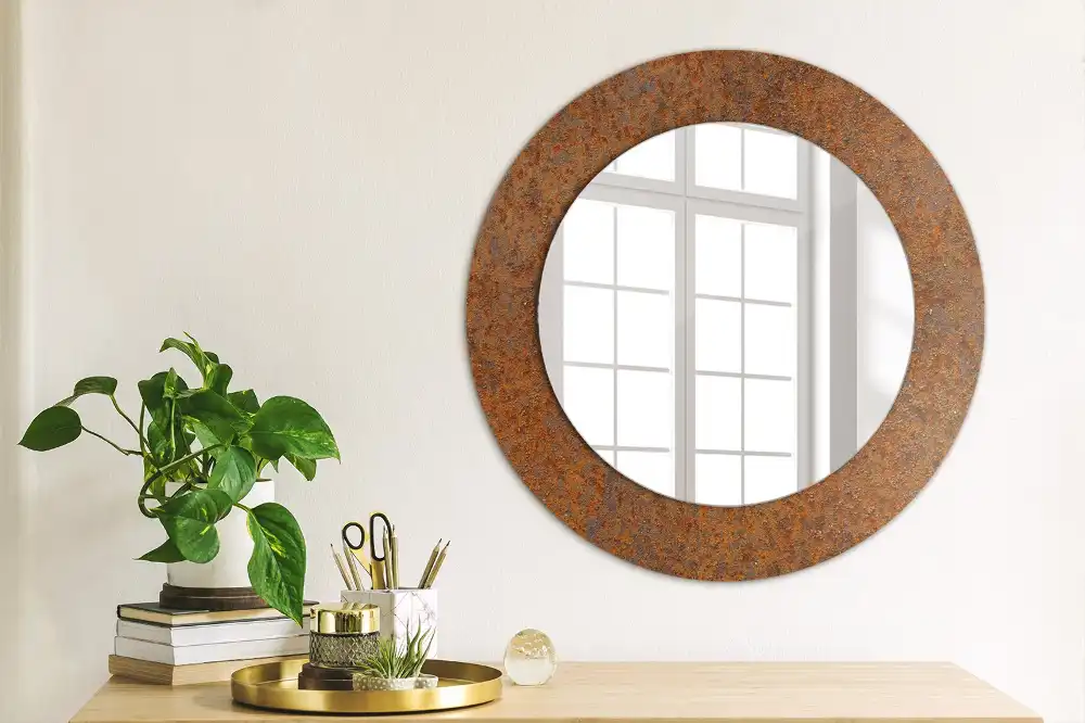 Miroir rond imprimé métal rouillé