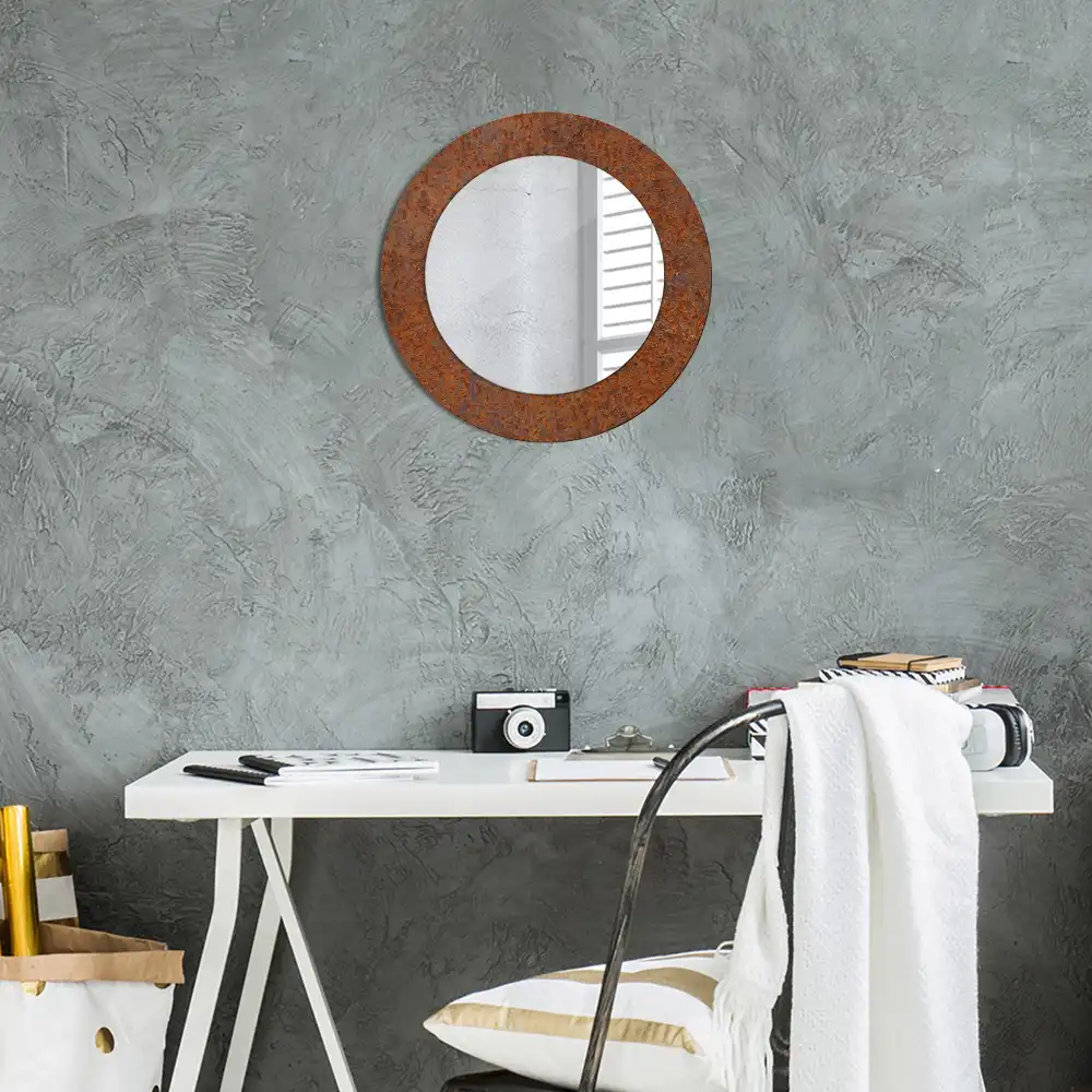 Miroir rond imprimé métal rouillé