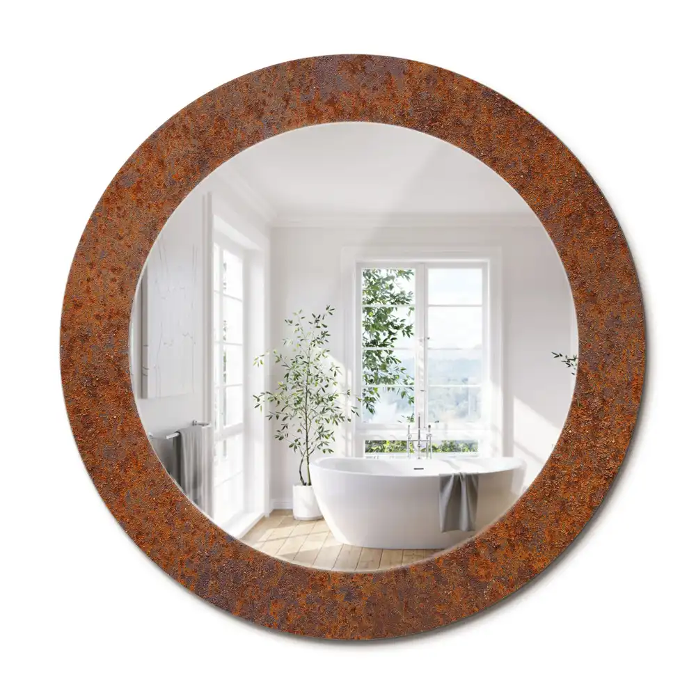 Miroir rond imprimé métal rouillé