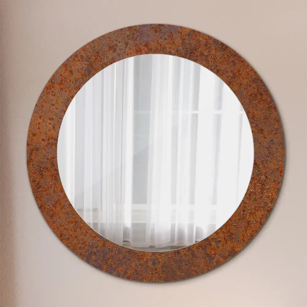 Miroir rond imprimé métal rouillé
