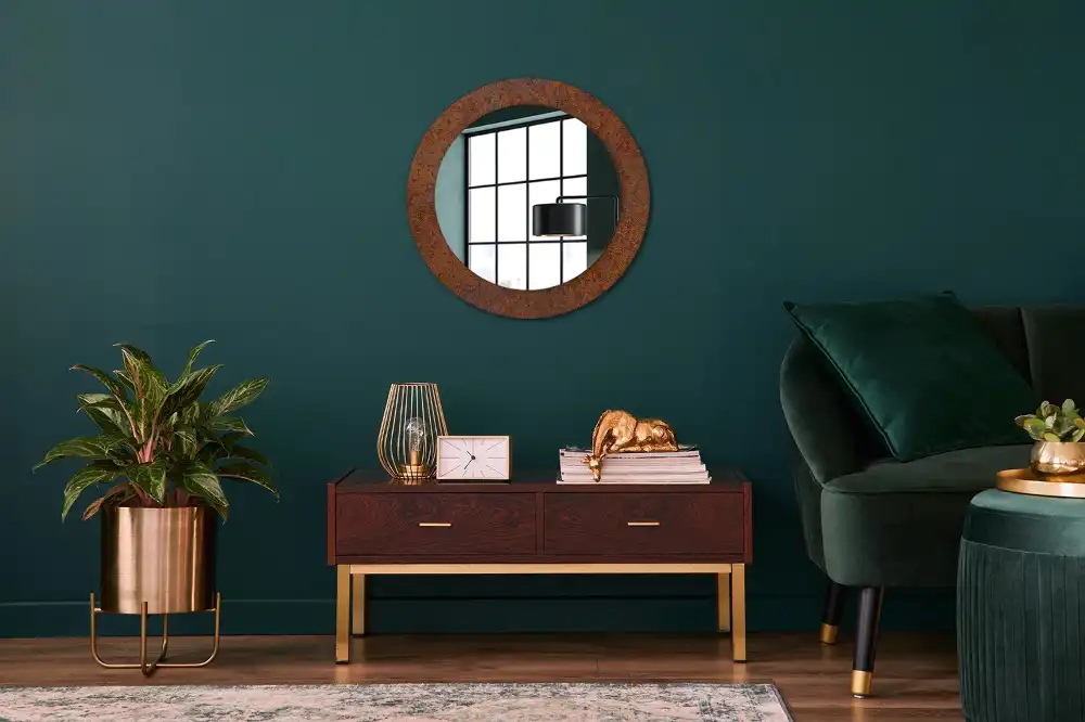 Miroir rond imprimé métal rouillé