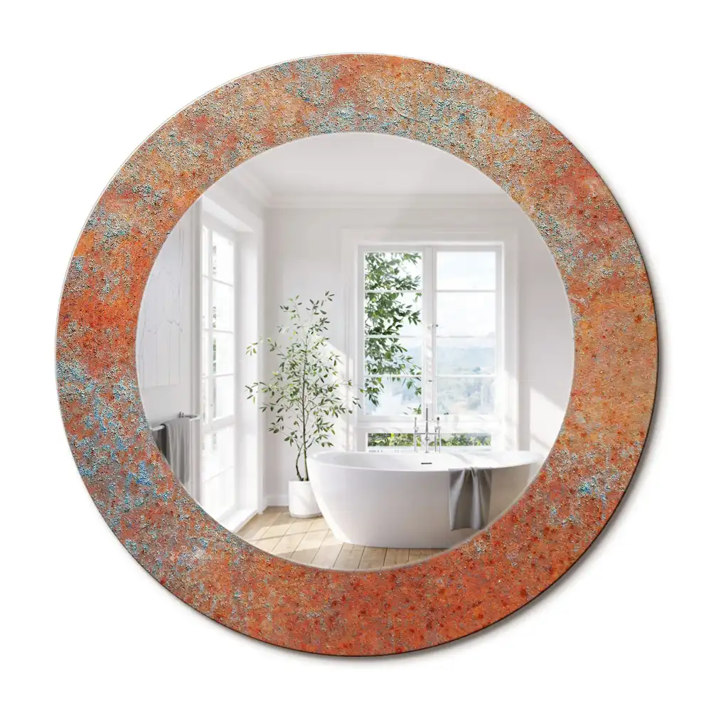Miroir rond imprimé métal rouillé