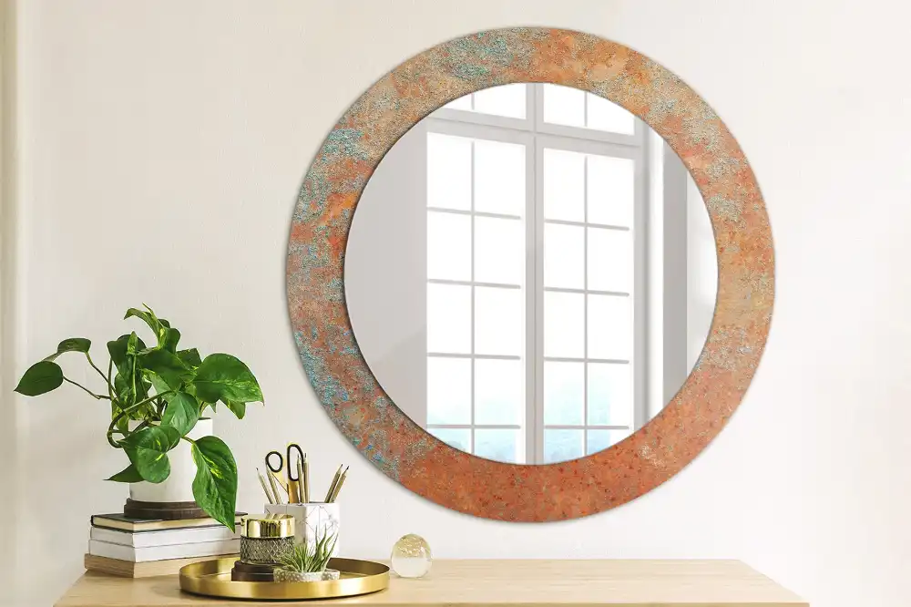 Miroir rond imprimé métal rouillé