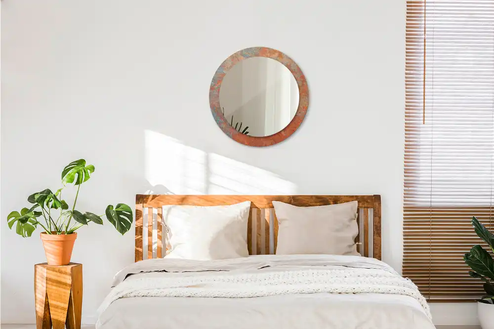 Miroir rond imprimé métal rouillé