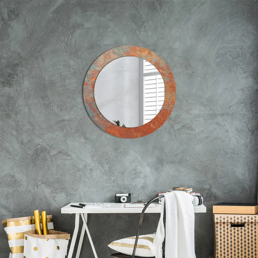 Miroir rond imprimé métal rouillé