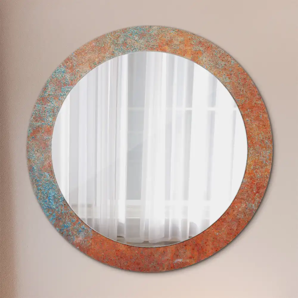 Miroir rond imprimé métal rouillé