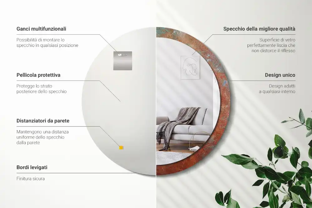 Miroir rond imprimé métal rouillé