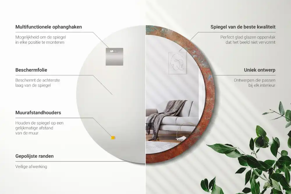 Miroir rond imprimé métal rouillé