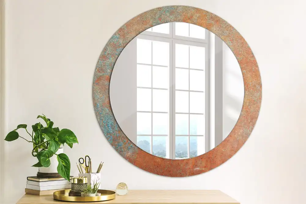 Miroir rond imprimé métal rouillé