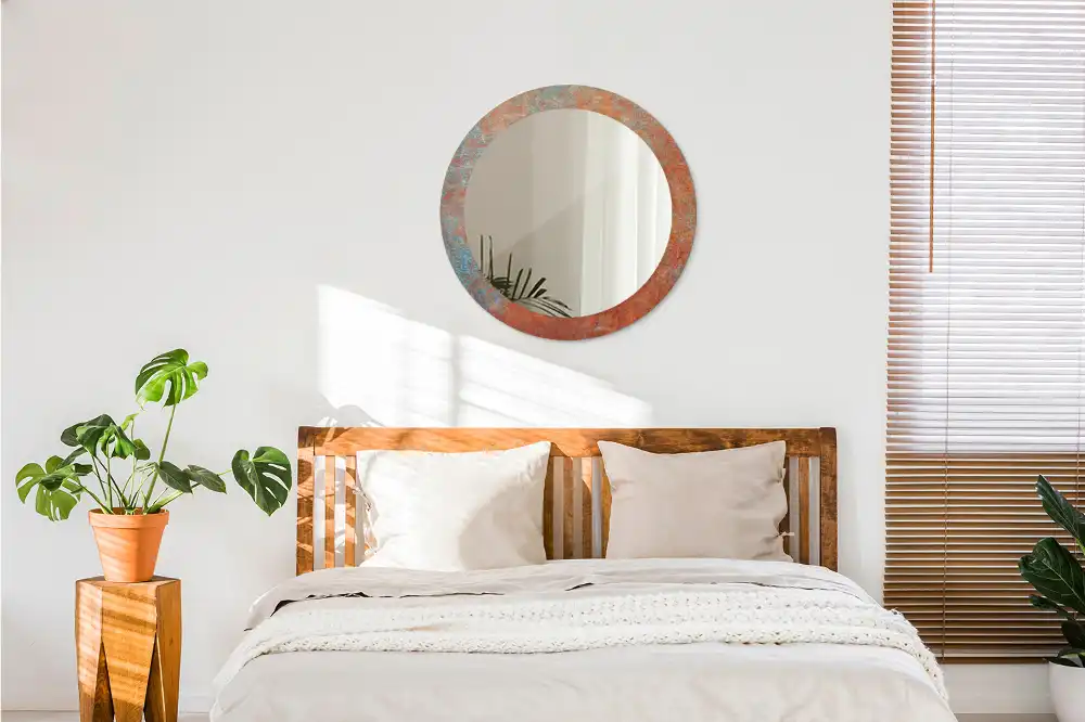 Miroir rond imprimé métal rouillé