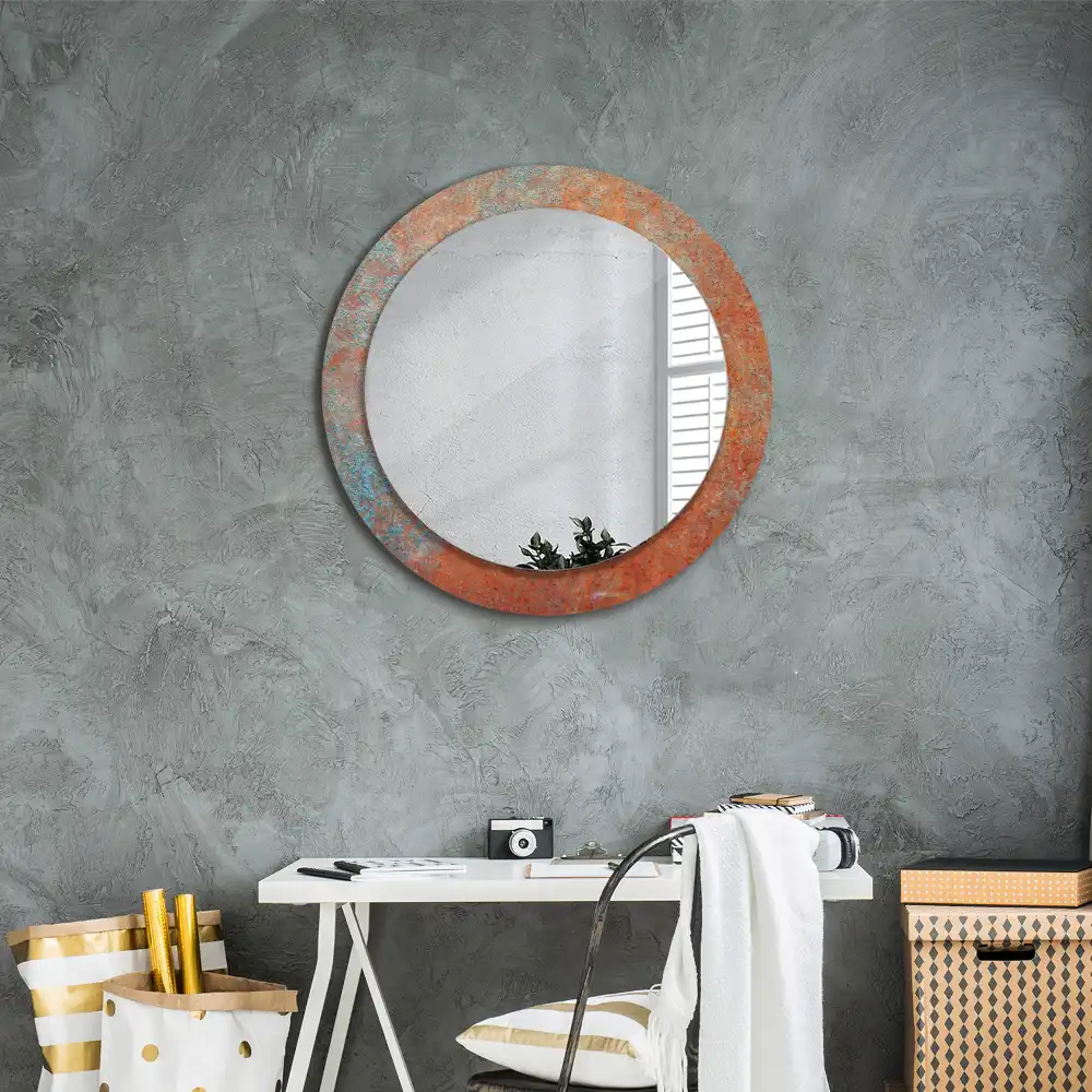 Miroir rond imprimé métal rouillé