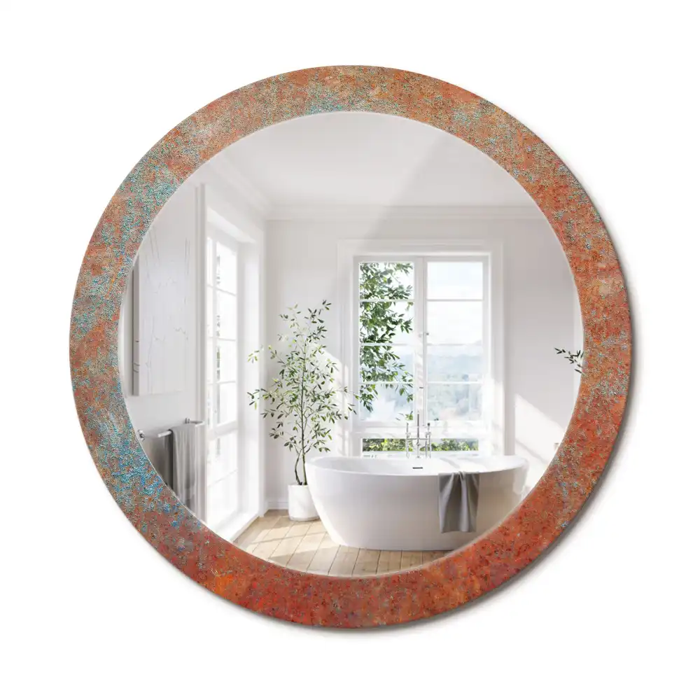 Miroir rond imprimé métal rouillé
