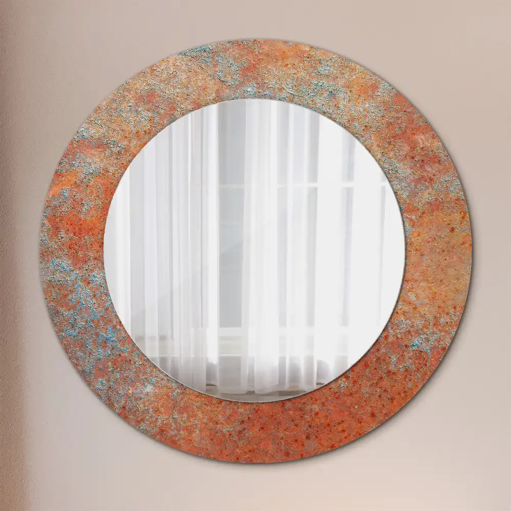Miroir rond imprimé métal rouillé