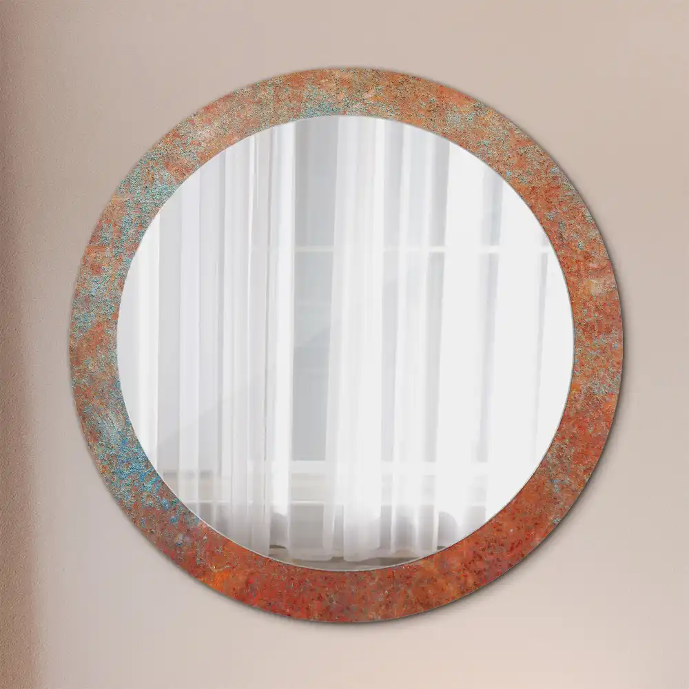 Miroir rond imprimé métal rouillé