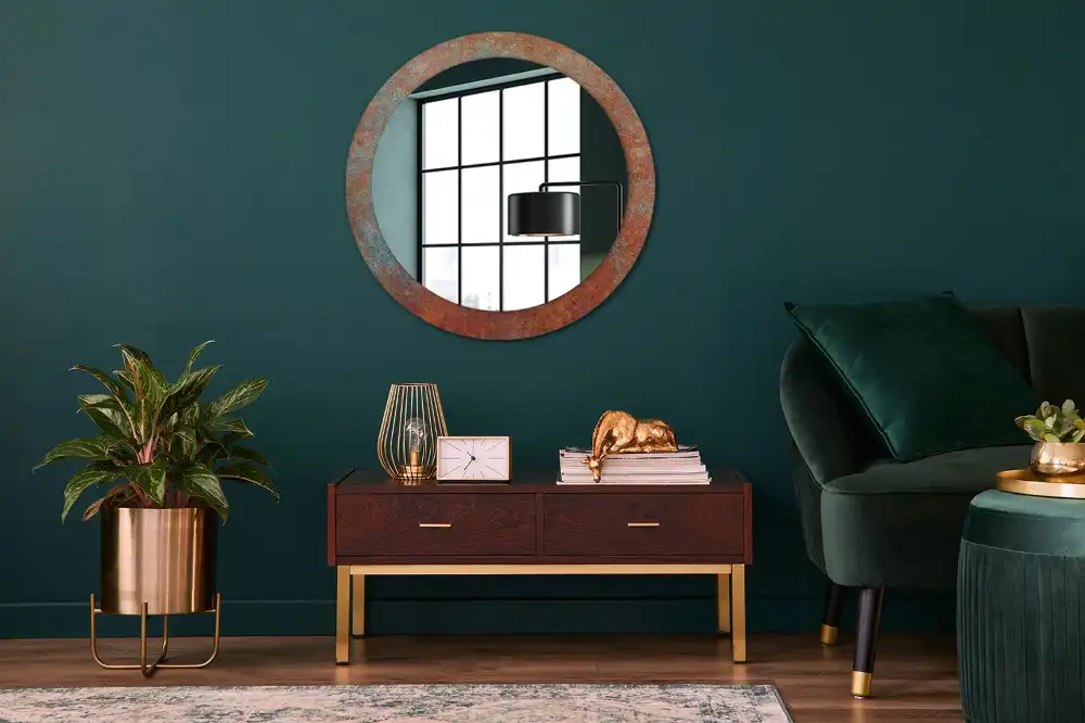 Miroir rond imprimé métal rouillé